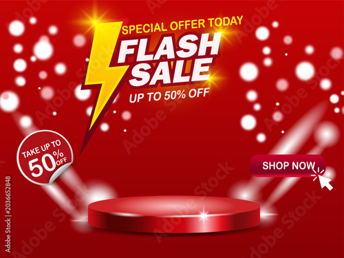 Vibrant flash sale advertisement with red background and white dots