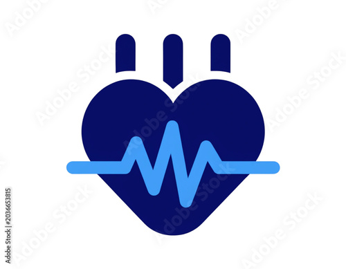 Heartbeat electrocardiogram line on vibrant blue heart shape with medical stethoscope