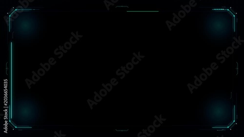 Sci-fi digital frame with glowing teal corner and dark black background for futuristic