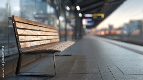 Wooden bench at train station