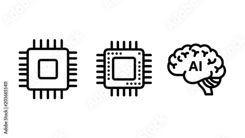 Electronic hardware and artificial intelligence concept icons with processor technology hardware intelligence computer innovation microchip engineering electronics automation learning