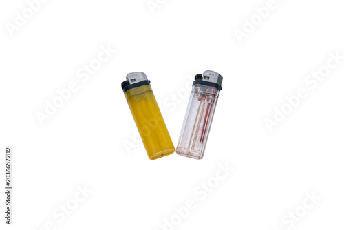 Cuadro en lienzo Yellow and Clear Disposable Cigarette Lighters in Minimal Product Photography St