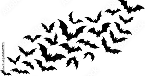 Photos a flock of bats flying in the air  many black bat silhouettes