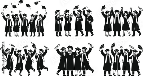 Konstfotografi Graduation celebration with people in academic regalia throwing caps  joyful mom