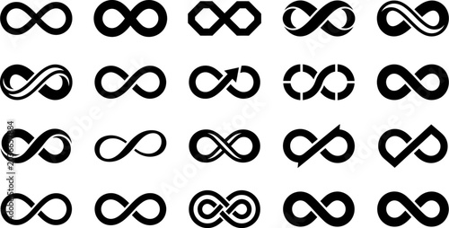 Foto infinity symbols in different shapes and styles on white background