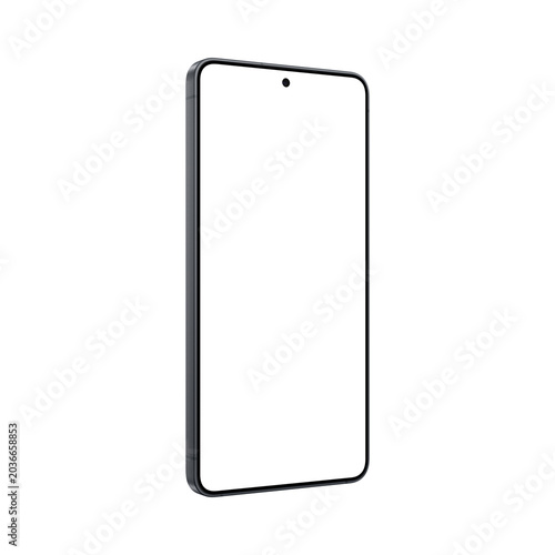 Black smartphone image with no screen. Template for mockup without background. Isometric and isolated