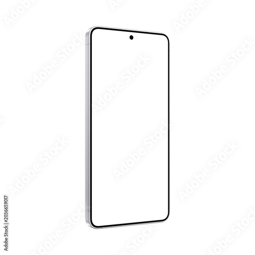 Isometric white smartphone image. No background and screen. Mockup template. Isolated png image