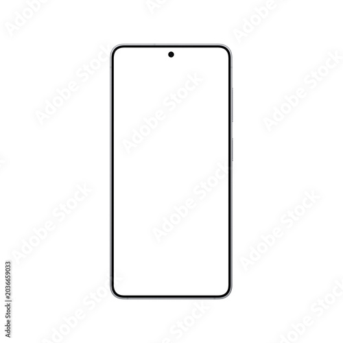 Billede på lærred Front view of white smartphone mockup template without background and screen