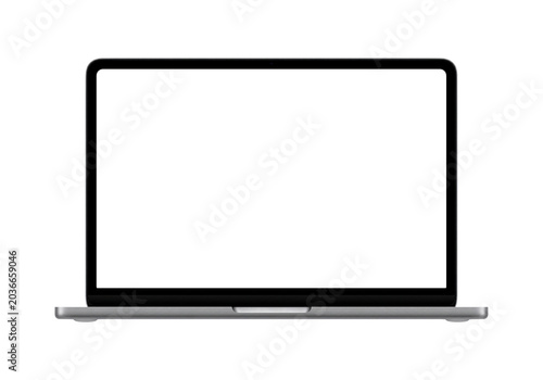New silver ultrabook or laptop mockup template with no background and screen. Only frame on the png image. Front view. Opened lid