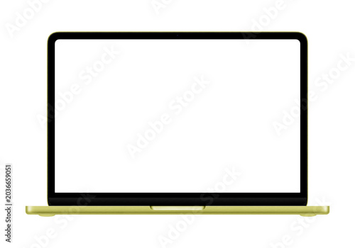 New citrus ultrabook or laptop mockup template with no background and screen. Only frame on the png image. Front view. Opened lid