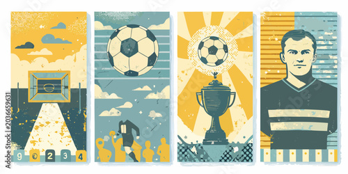 Vintage style Football Posters With Textured Backgrounds And Athletic Imagery