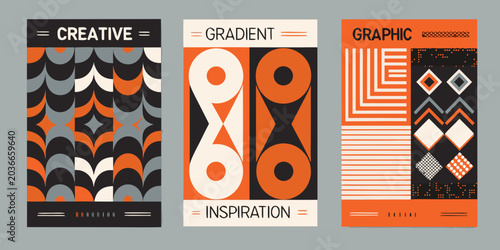 Fotografía Geometric pattern posters with orange and gray color scheme