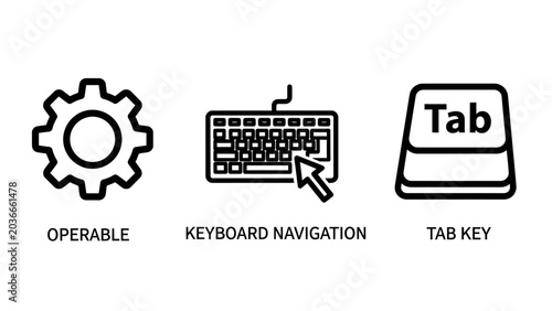 Computer keyboard navigation and control UI icons with keyboard navigation operable settings computer interface technology computing software minimalist accessibility usability function