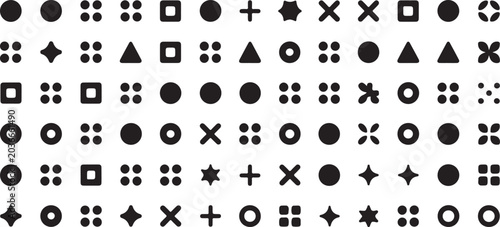Minimalist geometric icons set featuring circles squares triangles and cross markers for digital user interface navigation buttons.
