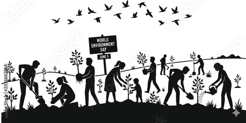 Foto World Environment Day, people planting trees and gardening, group of volunteers
