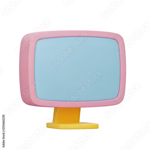 Cute cartoon computer monitor with pink stand isolated on white background