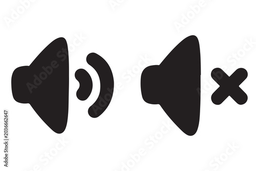 Audio Speaker Volume and Mute Icon Set - Sound On and Silent Mode Symbols for Media Player Interface Design