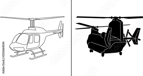 Fotografija Helicopter Illustration Collection Featuring Civilian and Military Aircraft Silh