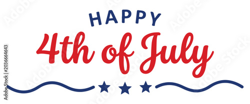 Fourth of July Typography Design with Happy Text, Star Icons, and Blue Red Patriotic Lettering on White Background