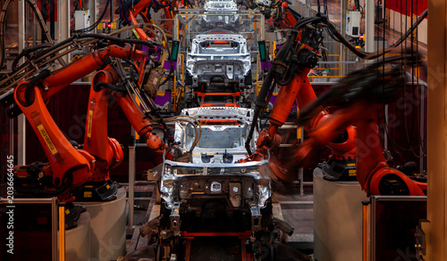 Cuadro en lienzo Automotive welding robotic arm production line