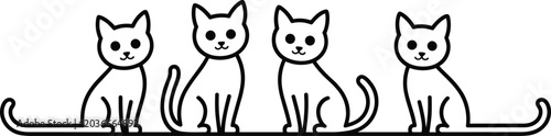 Konstfotografi Group of four cute minimalist kittens sitting in a friendly row with happy expressions in flat lighting on white background