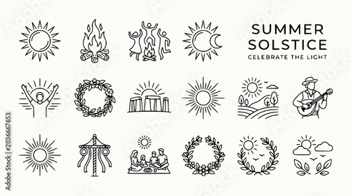 Photos Summer Solstice Celebration Icons: Sun, Bonfire, Dancing, Stonehenge, Nature, Mu