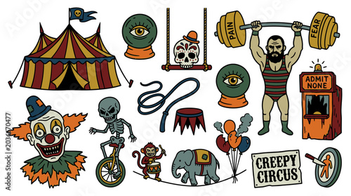 Billede på lærred Helloween Circus performers showcase illustration of various acts under big top