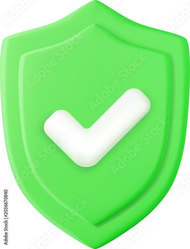 3d Shield protected icon with check