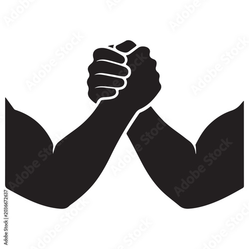 Arm wrestling silhouette vector icon with muscular arms and clasped hands for sports competition and strength
