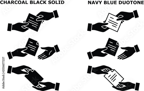 фотографія Hands Exchanging Documents and Business Paperwork Icon Set: Solid Silhouette and