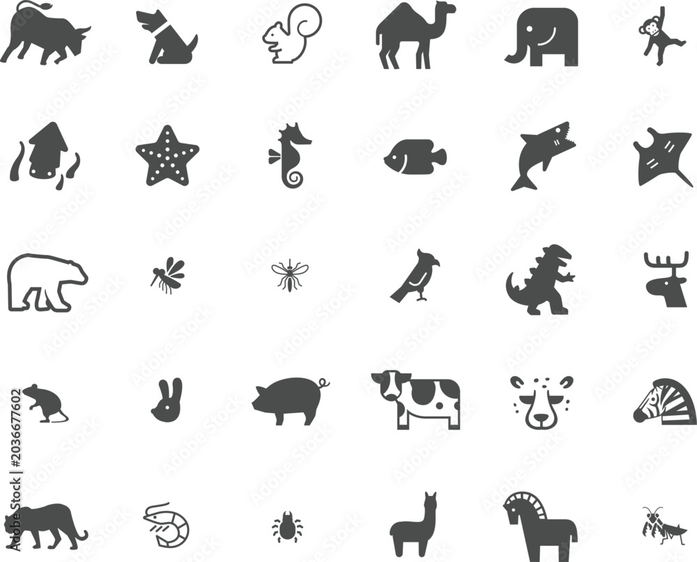 Obraz premium Animal Icon Mega Set - Wildlife Marine and Insect Vector Collection