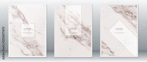 Elegant marble texture backgrounds with gold frames for cover design and luxury branding