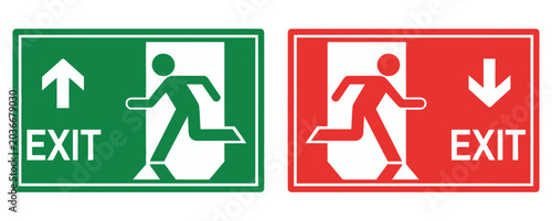 Bild auf Leinwand Emergency Exit Sign Bundle Vector Illustration, Escape Point and Evacuation Symb
