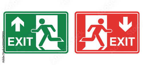 Foto Emergency Exit Sign Bundle Vector Illustration, Escape Point and Evacuation Symb