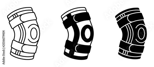 Knee Brace Vector Icons, Black and White Illustrations, Orthopedic Support, Medical Symbols