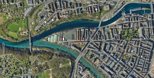 Photos Rhone River Geneva Switzerland Satellite Image Urban Confluence