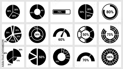 Collection of various pie charts and infographic elements.