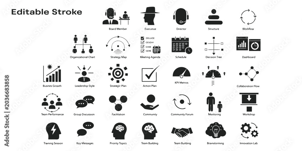 Obraz premium Professional business management and corporate strategy icons collection with editable stroke for design