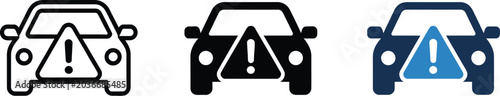 Fotografie Car warning icon set, vehicle alert symbols including exclamation mark triangle auto hazard signals and caution icons for safety and automotive warning design