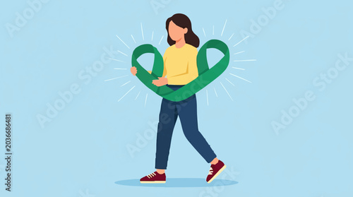 Photos Woman holding green awareness ribbon, symbolizing mental health support