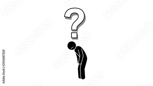 Fotografía A stick figure is bent over with a large question mark hovering above its head, symbolizing confusion or a difficult question