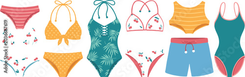 Foto Collection of Colorful Swimwear and Beachwear Items