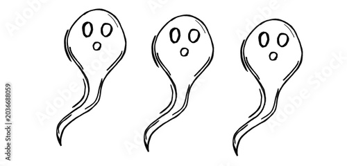 Hand Drawn Cute Ghost Doodle Vector Illustration