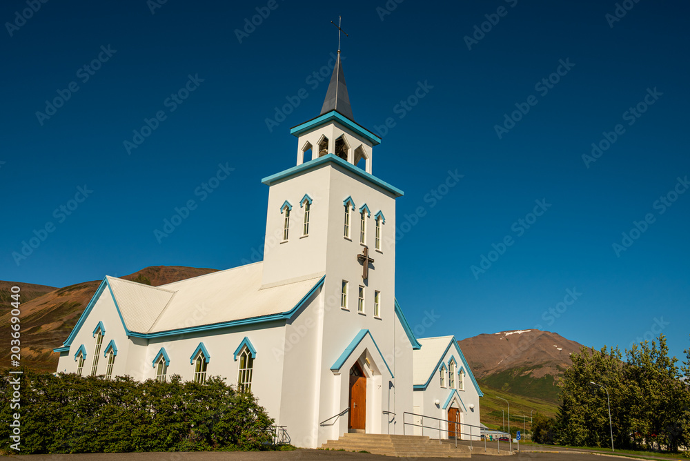Obraz premium church of town of Dalvik in North Iceland
