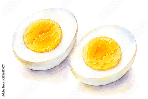 wo Halves of Hard Boiled Egg Isolated on White Background Healthy Food