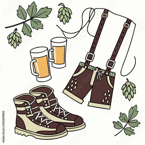 Schilderij op canvas Traditional lederhosen shorts boots and beer glasses for oktoberfest design