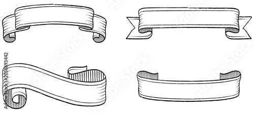 Canvastavla Vintage ribbon banner set with hand drawn scroll elements for decorative design