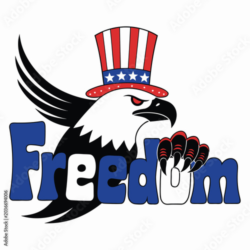 Adobe Illustrator Artwork Bald eagle holding American flag with laurel branch
