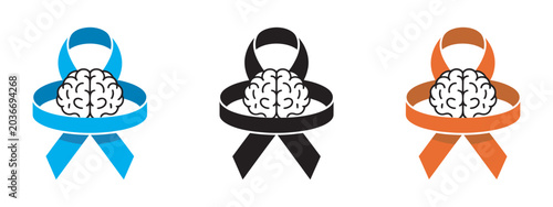 Quadro su tela Brain awareness ribbon icon set vector, epilepsy awareness symbols and medical i