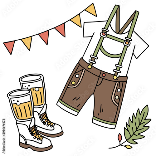 Canvastavla Bavarian lederhosen outfit and beer steins illustration with lederhosen